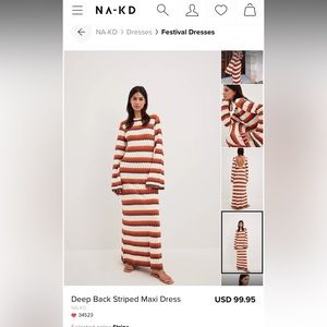 NA-KD Deep Back Striped Maxi Dress - Size Small